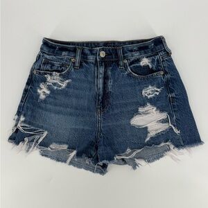 American Eagle High Rise Distressed Denim Shorts Frayed Hem Size 4